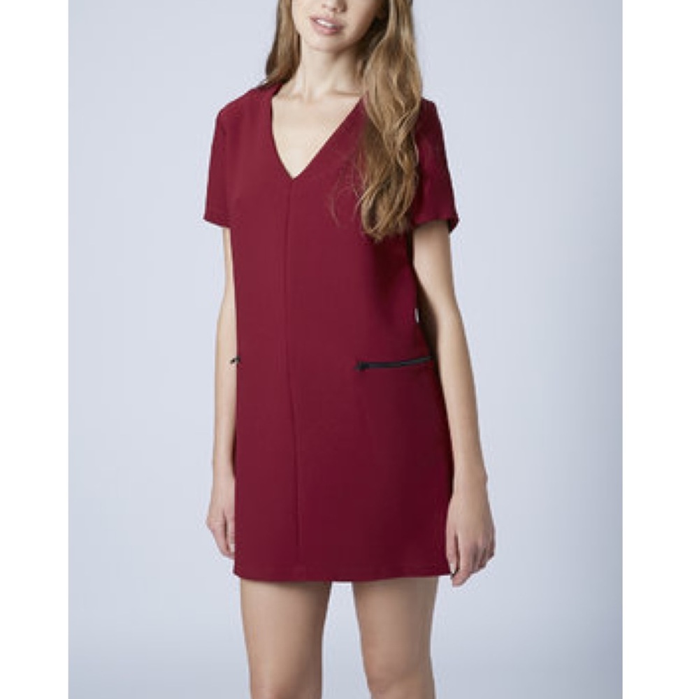 Topshop Zipper Pocket V Neck Shift Dress Sz 8